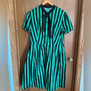 Beetlejuice Goth Style Striped Midi Dress with Pockets